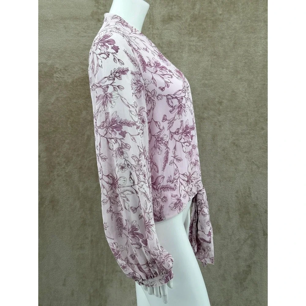 Vince Camuto Top Womens Small Ice Pink Floral Beauty Button Tie Front Spring NWT